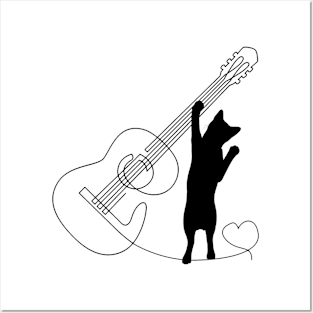 Cat loves guitar Tshirt Posters and Art